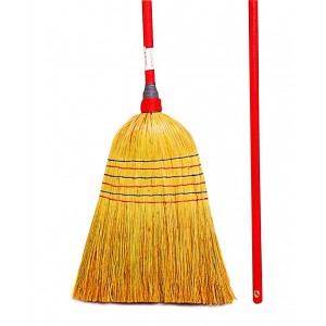 Balai paille de riz 6 fils – manche bois rouge – balayage extérieur