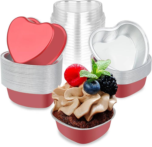 Récipient pâtisserie cœur rouge en aluminium 100 ml – barquette dessert individuelle