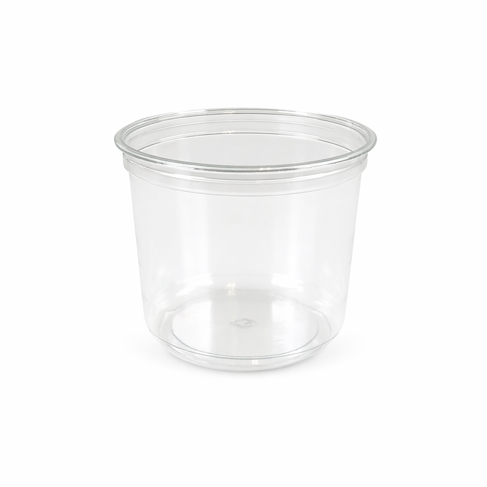 Pot rond plastique alimentaire RPET transparent – dessert, fruits et plats froids