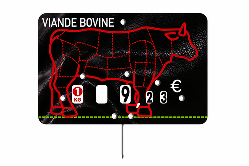 Étiquettes boucherie “Viande bovine” PVC cristal – contact alimentaire avec pique inox