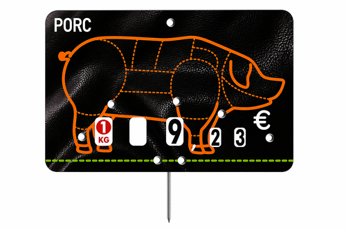 Étiquettes boucherie “Porc” PVC cristal – contact alimentaire avec pique inox