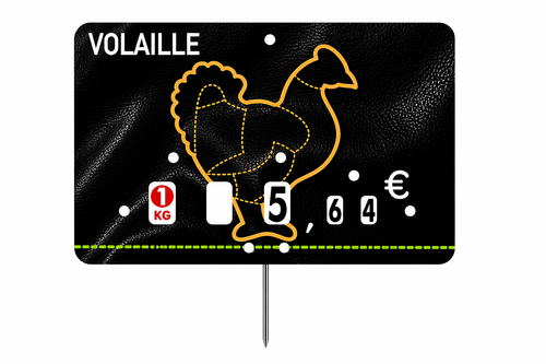 Étiquettes boucherie “Volaille” PVC cristal – contact alimentaire avec pique inox