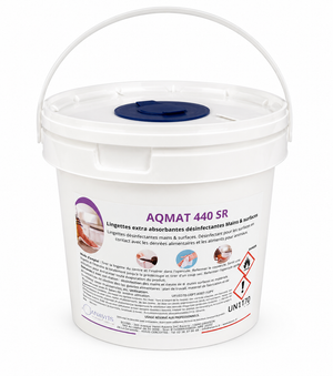 Lingettes désinfectantes professionnelles mains et surfaces AQMAT 440 SR – virucides, bactéricides et HACCP