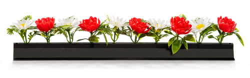 Barrette noire marguerites et roses rouges 25 cm – Décoration vitrine – Boîte de 12