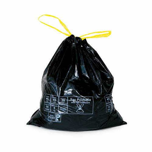 Sac poubelle à lien coulissant 50L recyclé – ultra résistant 24 microns anti-fuite