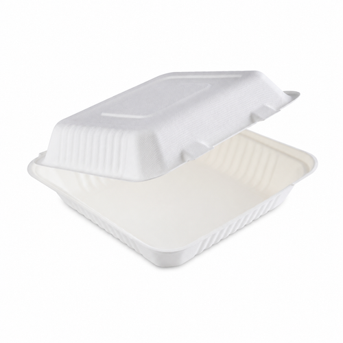 Lunch Box en fibre végétale avec couvercle attenant – Boîte repas écologique pour vente à emporter