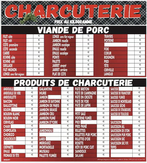 Tableau de tarifs charcuterie “Tendance” – Panneau affichage prix charcuterie marché et boucherie