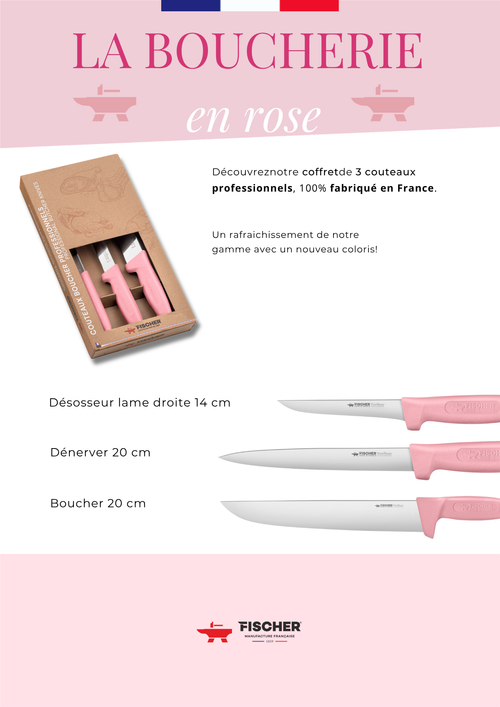 Coffret de couteaux professionnels rose Fischer – Série Profinox fabriquée en France