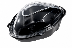 Coque poulet noire avec couvercle transparent – Boîte alimentaire micro-ondable pour vente à emporter