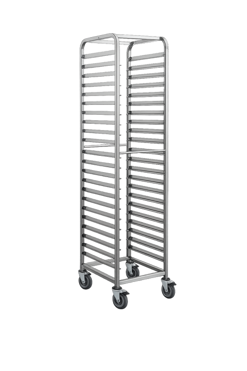 Échelle inox démontable 600x400 - 20 niveaux avec butées et roulettes freinées