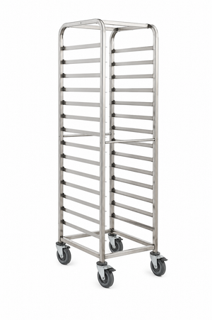 Échelle inox démontable 600x400 - 15 niveaux avec butées et roulettes freinées