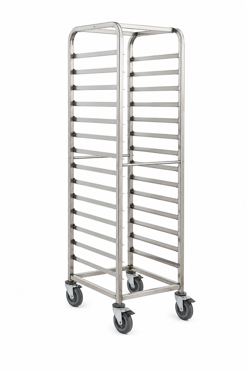 Échelle inox démontable 600x400 - 15 niveaux avec butées et roulettes freinées