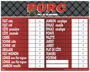 Tableau de tarifs porc “Tendance” – Panneau affichage prix porc boucherie et marché