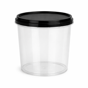 Pot Carty transparent avec couvercle noir – Pot alimentaire étanche pour vente à emporter