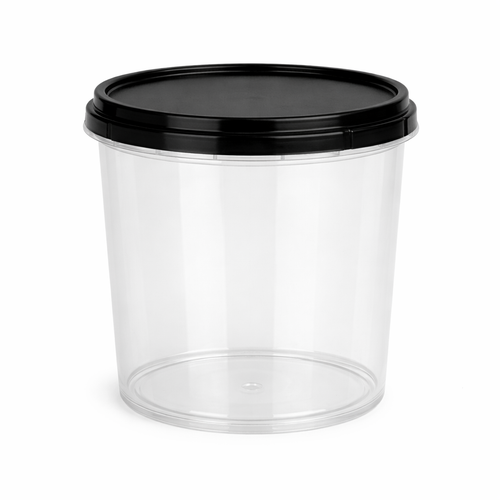 Pot Carty transparent avec couvercle noir – Pot alimentaire étanche pour vente à emporter