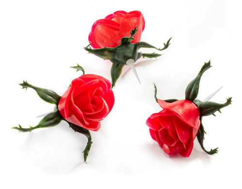Roses rouges à piquer pour vitrine alimentaire Fischer Bargoin – Paquet de 25