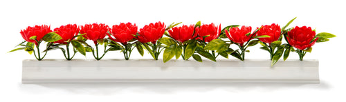 Barrette socle blanc roses rouges et marguerites 25 cm – Décoration vitrine – Boîte de 12