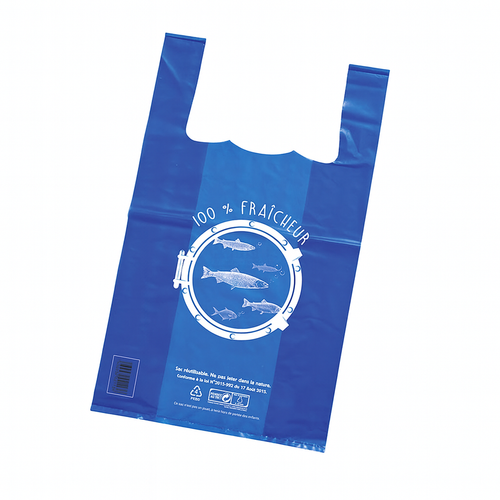 Sacs bretelles bleus poissonnerie – sacs résistants PEBD – transport poisson et produits de la mer